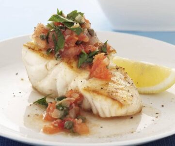 blue eye trevalla with tomato caper salsa