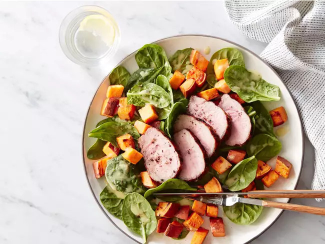 pork steak with sweet potato salad