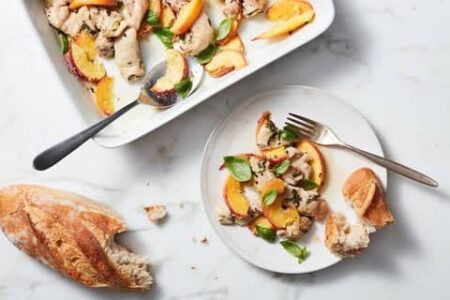 chicken drumsticks with peach salad