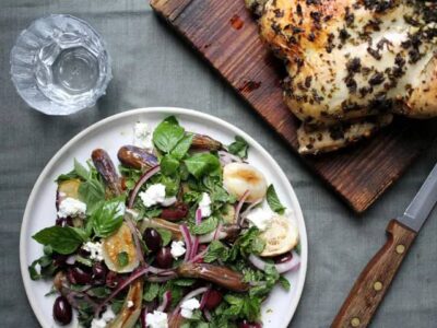 chicken with aubergine salad